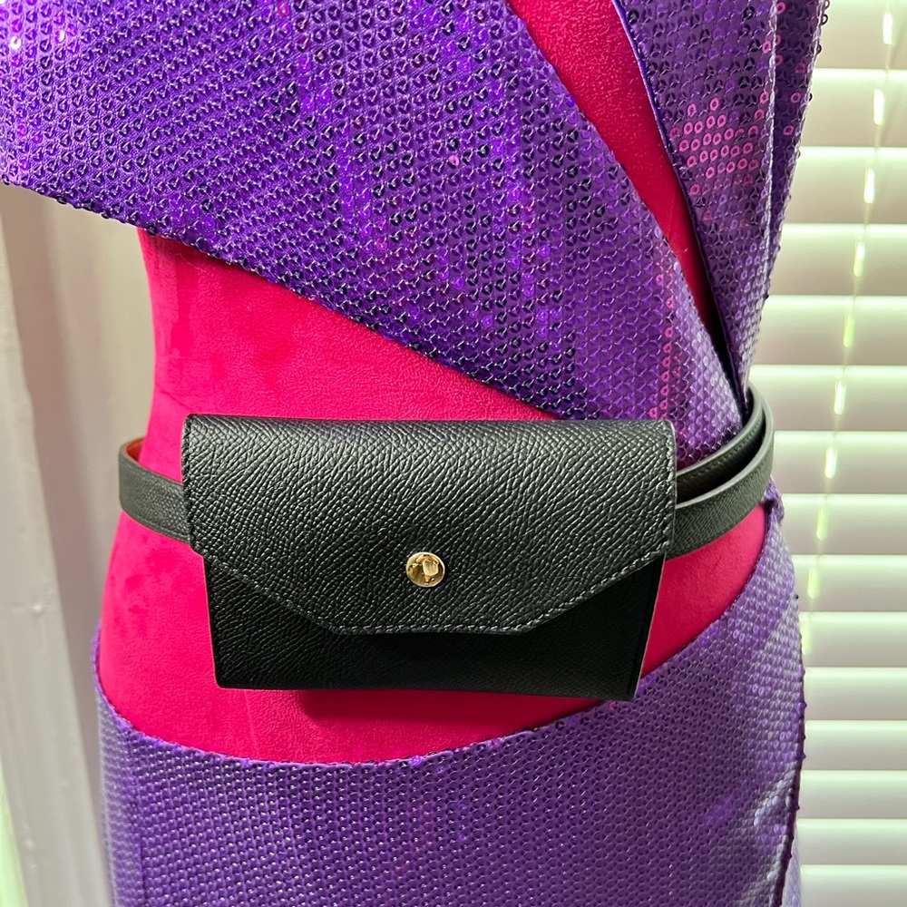 Black Epsom Leather Lock Belt with Belt Bag and Gold Hardware Adjustable sizing
